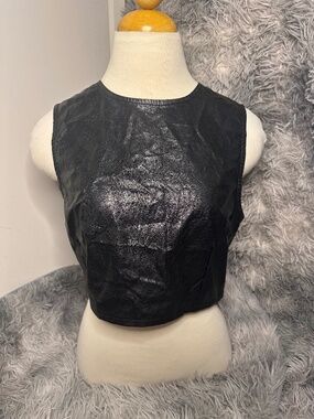 NWT BLACK FAUX LEATHER CROP TOP NSR